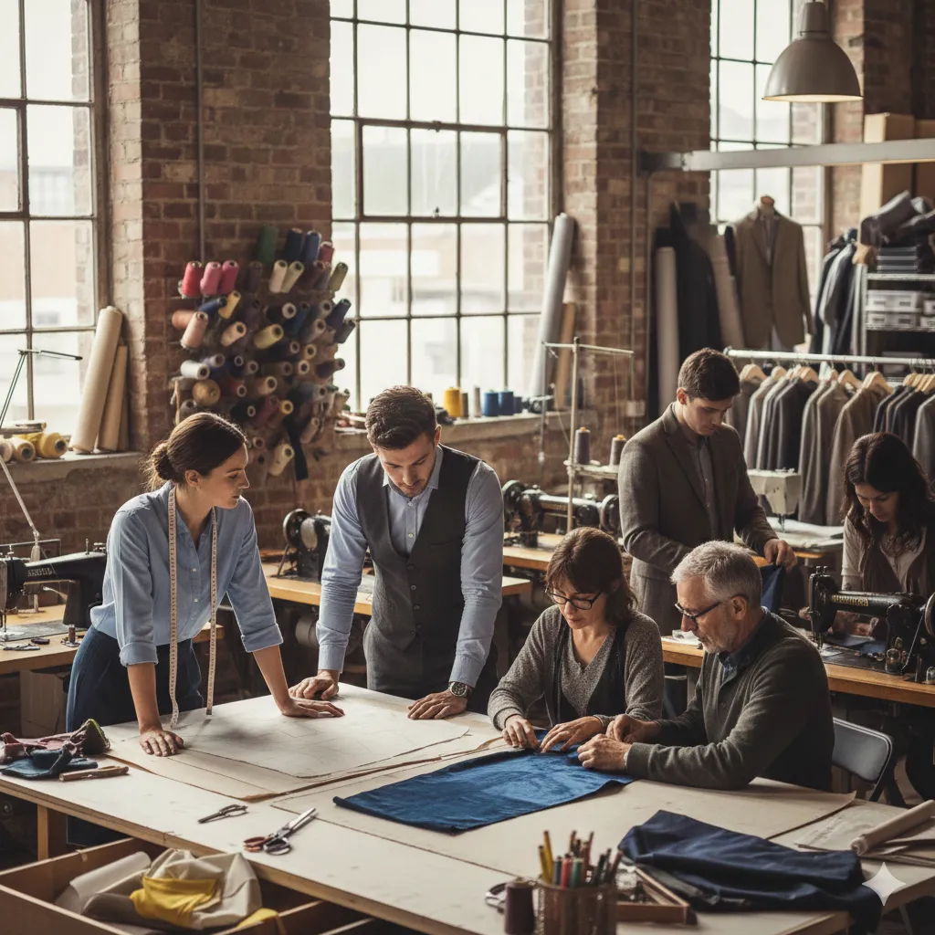 Our tailoring team collaborating in the workshop